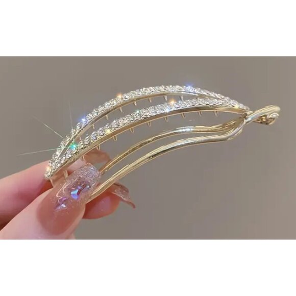 Set of 2 Black & Gold Oval Rhinestone Hair Claw Clips – Elegant & Secure Hold - Picture 6 of 7